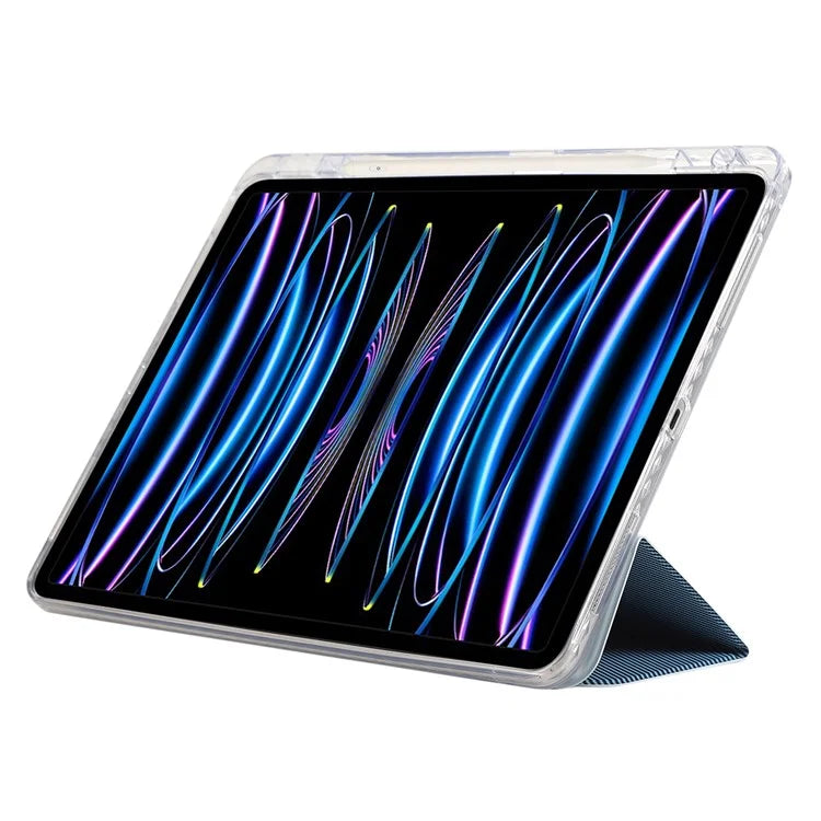 For iPad Pro 11 (2024) Case Tri-Fold Stand Leather Smart Tablet Cover Carbon Fiber Texture