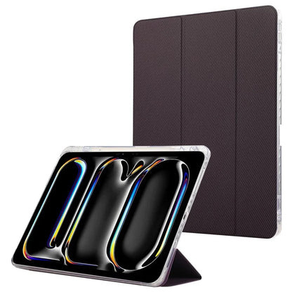 For iPad Pro 11 (2024) Case Tri-Fold Stand Leather Smart Tablet Cover Carbon Fiber Texture