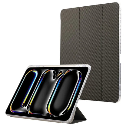 For iPad Pro 11 (2024) Case Tri-Fold Stand Leather Smart Tablet Cover Carbon Fiber Texture