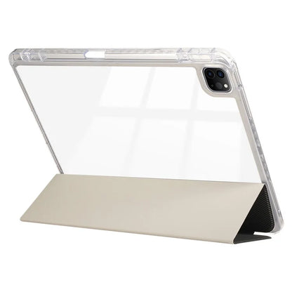 For iPad Pro 11 (2024) Case Tri-Fold Stand Leather Smart Tablet Cover Carbon Fiber Texture
