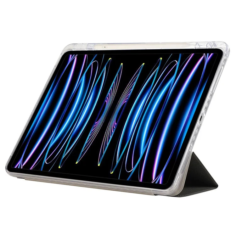 For iPad Pro 11 (2024) Case Tri-Fold Stand Leather Smart Tablet Cover Carbon Fiber Texture