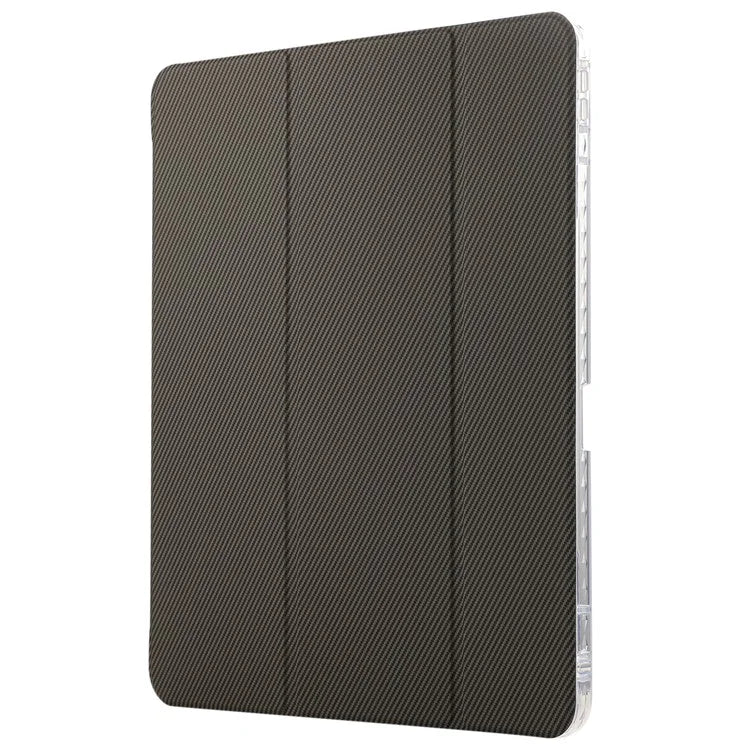 For iPad Pro 11 (2024) Case Tri-Fold Stand Leather Smart Tablet Cover Carbon Fiber Texture