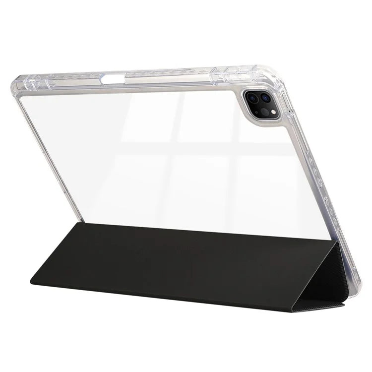 For iPad Pro 11 (2024) Case Tri-Fold Stand Leather Smart Tablet Cover Carbon Fiber Texture