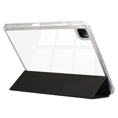 For iPad Pro 11 (2024) Case Tri-Fold Stand Leather Smart Tablet Cover Carbon Fiber Texture