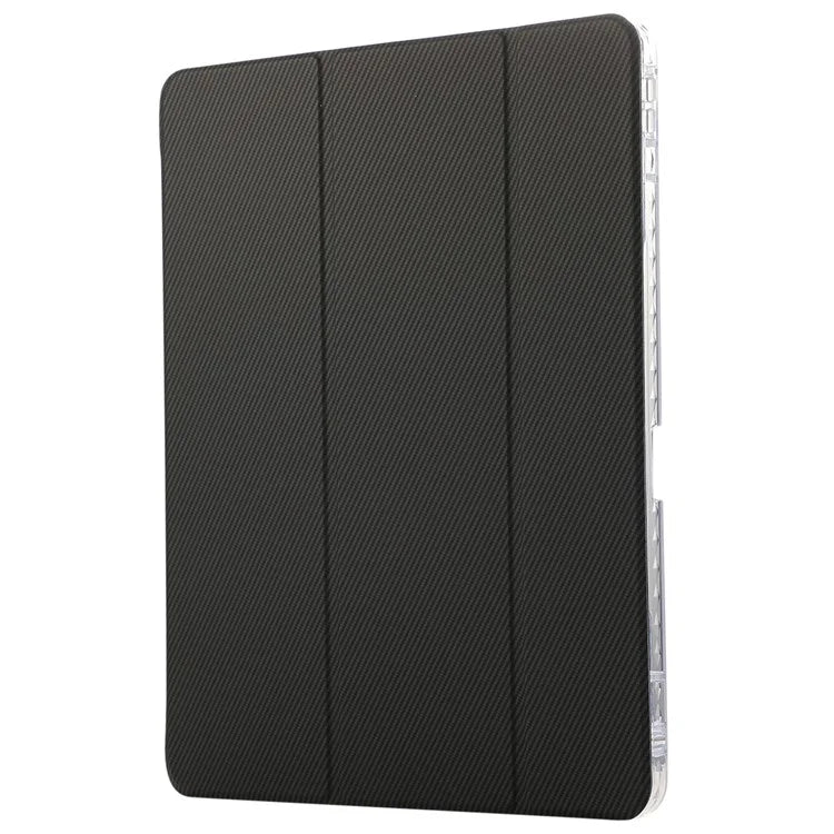 For iPad Pro 11 (2024) Case Tri-Fold Stand Leather Smart Tablet Cover Carbon Fiber Texture