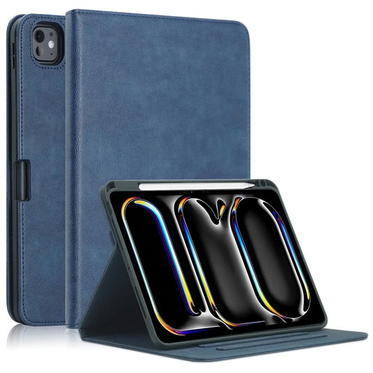 For iPad Pro 11 (2024) Case Stand PU Leather Smart Protective Cover with Pen Holder