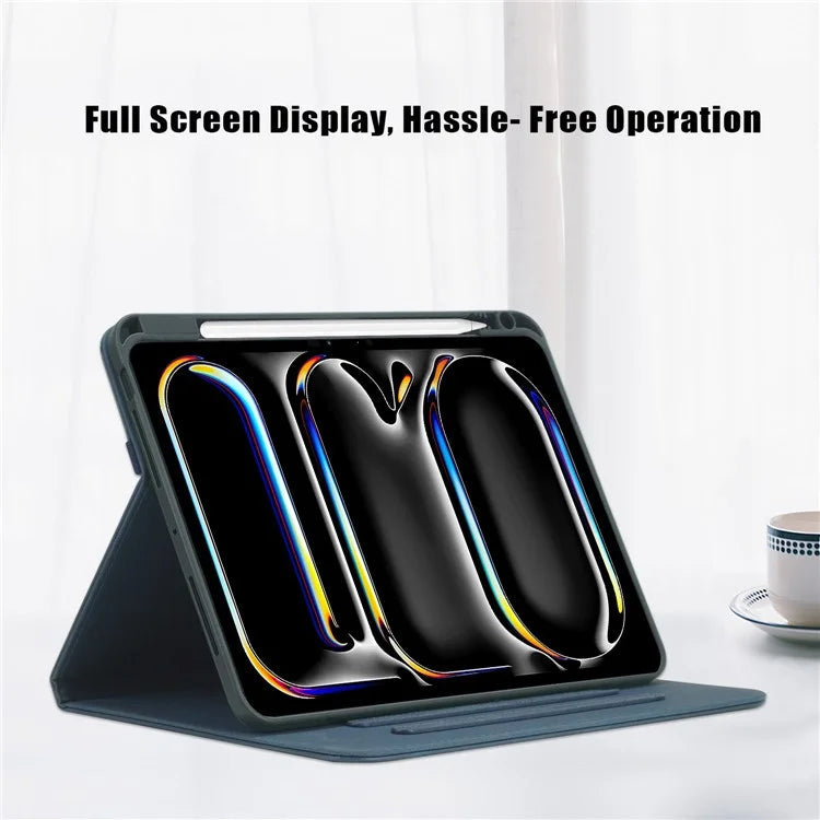 For iPad Pro 11 (2024) Case Stand PU Leather Smart Protective Cover with Pen Holder