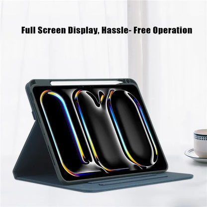 For iPad Pro 11 (2024) Case Stand PU Leather Smart Protective Cover with Pen Holder
