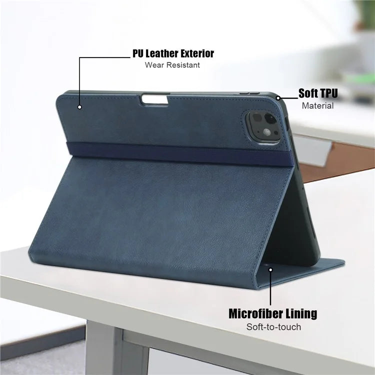 For iPad Pro 11 (2024) Case Stand PU Leather Smart Protective Cover with Pen Holder