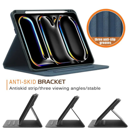 For iPad Pro 11 (2024) Case Stand PU Leather Smart Protective Cover with Pen Holder