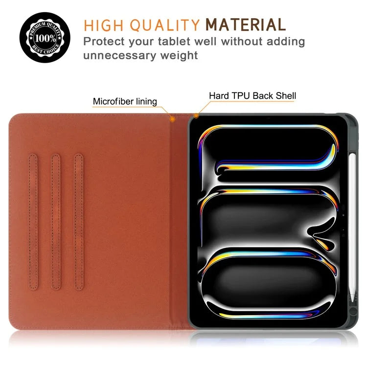 For iPad Pro 11 (2024) Case Stand PU Leather Smart Protective Cover with Pen Holder