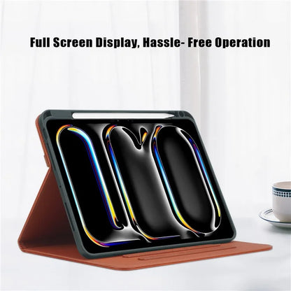 For iPad Pro 11 (2024) Case Stand PU Leather Smart Protective Cover with Pen Holder