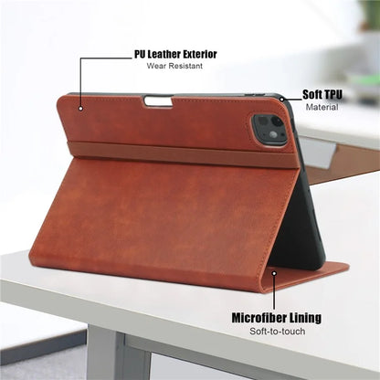 For iPad Pro 11 (2024) Case Stand PU Leather Smart Protective Cover with Pen Holder