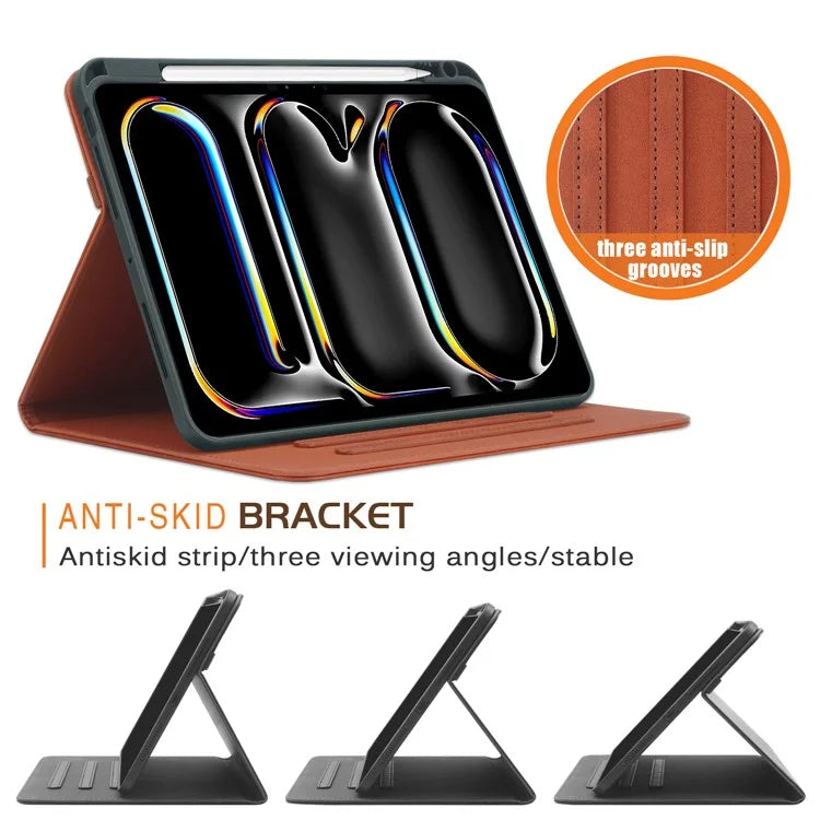 For iPad Pro 11 (2024) Case Stand PU Leather Smart Protective Cover with Pen Holder