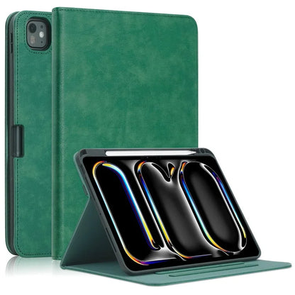 For iPad Pro 11 (2024) Case Stand PU Leather Smart Protective Cover with Pen Holder