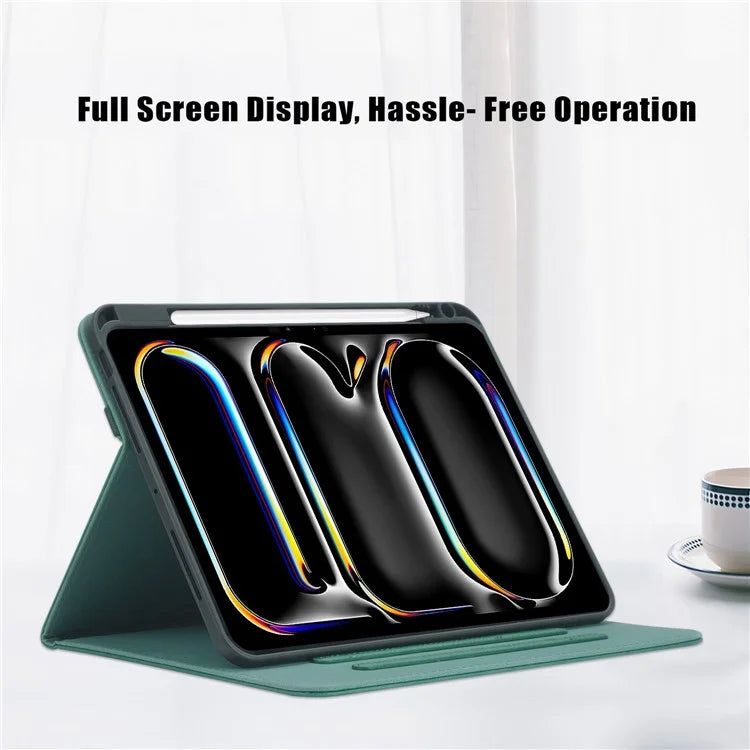 For iPad Pro 11 (2024) Case Stand PU Leather Smart Protective Cover with Pen Holder