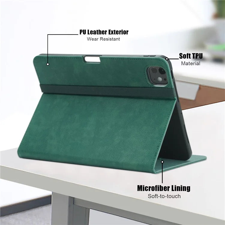 For iPad Pro 11 (2024) Case Stand PU Leather Smart Protective Cover with Pen Holder