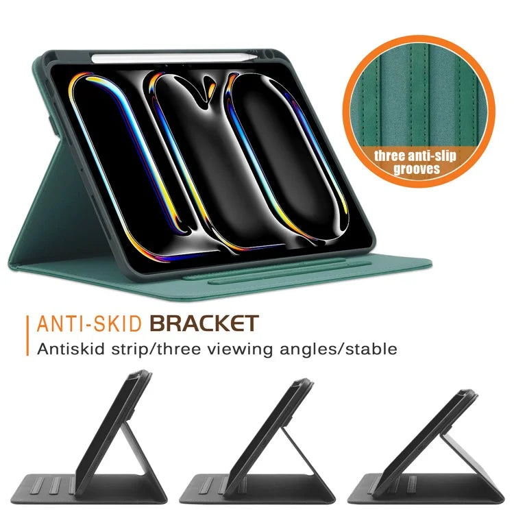 For iPad Pro 11 (2024) Case Stand PU Leather Smart Protective Cover with Pen Holder