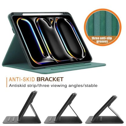 For iPad Pro 11 (2024) Case Stand PU Leather Smart Protective Cover with Pen Holder
