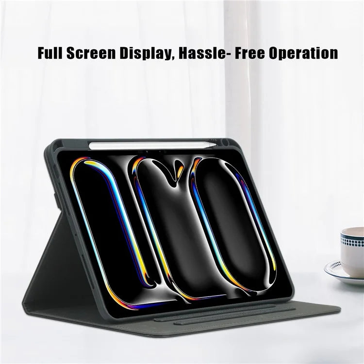 For iPad Pro 11 (2024) Case Stand PU Leather Smart Protective Cover with Pen Holder