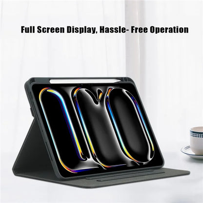 For iPad Pro 11 (2024) Case Stand PU Leather Smart Protective Cover with Pen Holder