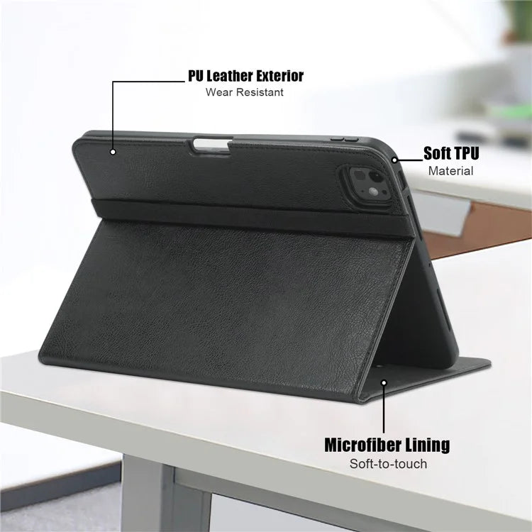 For iPad Pro 11 (2024) Case Stand PU Leather Smart Protective Cover with Pen Holder