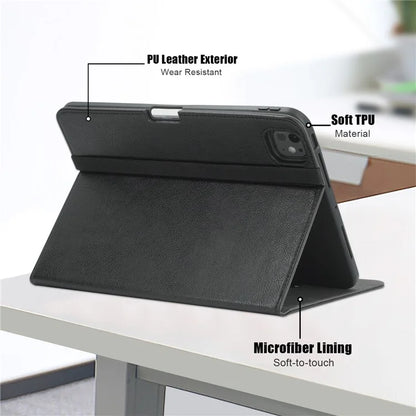 For iPad Pro 11 (2024) Case Stand PU Leather Smart Protective Cover with Pen Holder