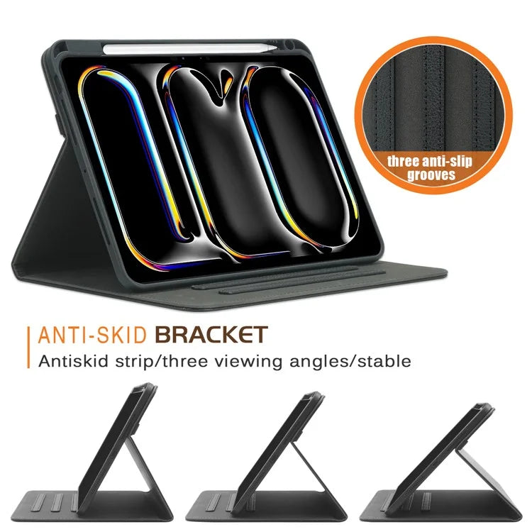 For iPad Pro 11 (2024) Case Stand PU Leather Smart Protective Cover with Pen Holder