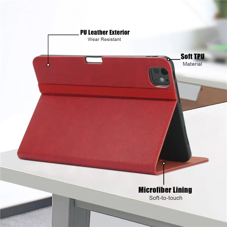 For iPad Pro 11 (2024) Case Stand PU Leather Smart Protective Cover with Pen Holder