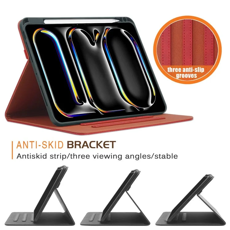 For iPad Pro 11 (2024) Case Stand PU Leather Smart Protective Cover with Pen Holder