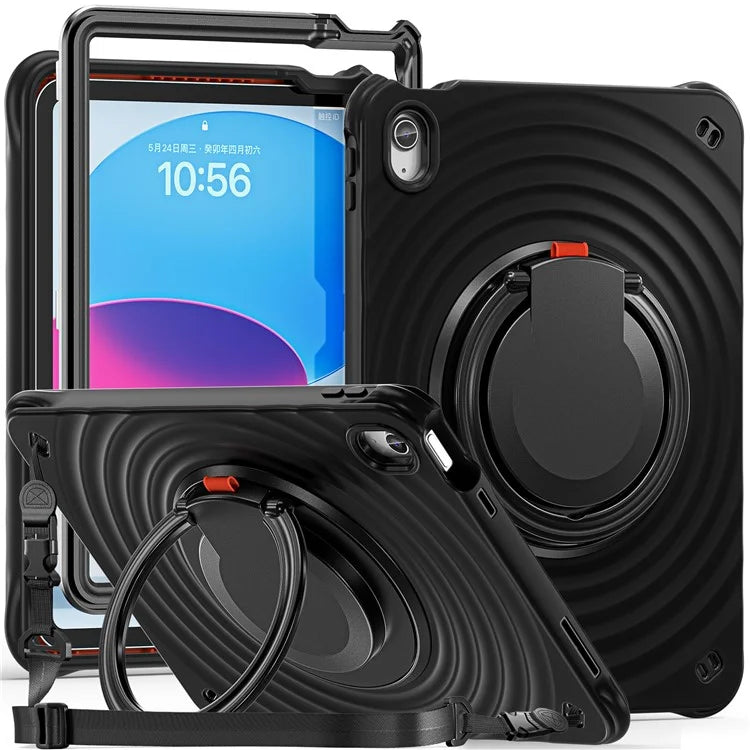 For iPad 10.9 (2022) Case Handle Kickstand PC+Silicone+TPU Tablet Cover with Shoulder Strap