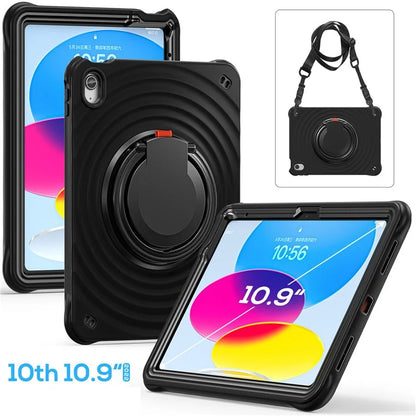 For iPad 10.9 (2022) Case Handle Kickstand PC+Silicone+TPU Tablet Cover with Shoulder Strap