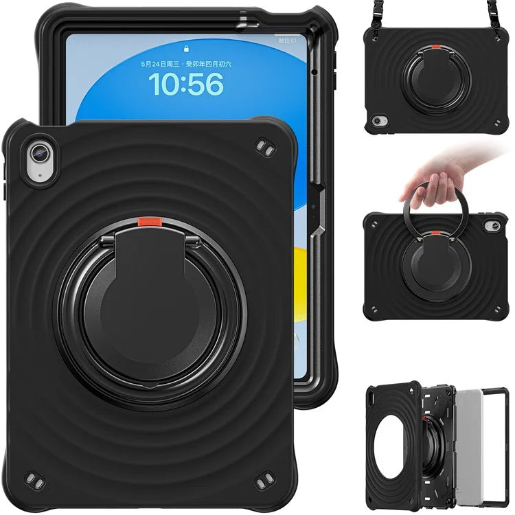 For iPad 10.9 (2022) Case Handle Kickstand PC+Silicone+TPU Tablet Cover with Shoulder Strap