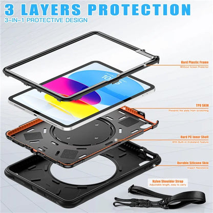 For iPad 10.9 (2022) Case Handle Kickstand PC+Silicone+TPU Tablet Cover with Shoulder Strap