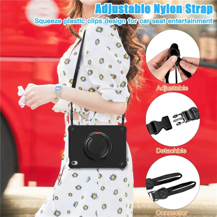 For iPad 10.9 (2022) Case Handle Kickstand PC+Silicone+TPU Tablet Cover with Shoulder Strap