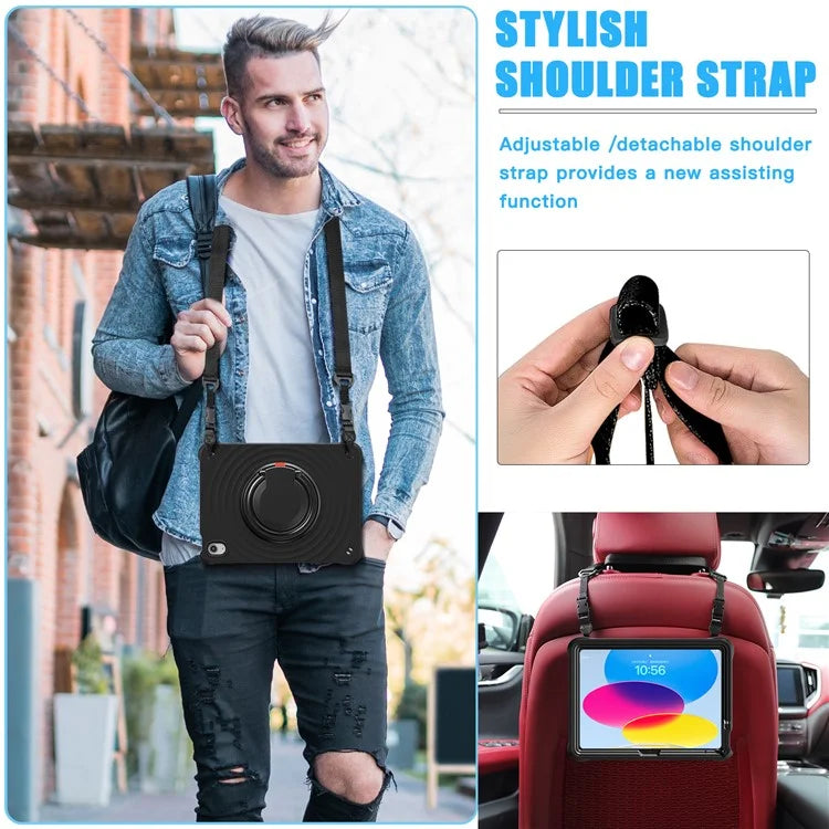 For iPad 10.9 (2022) Case Handle Kickstand PC+Silicone+TPU Tablet Cover with Shoulder Strap