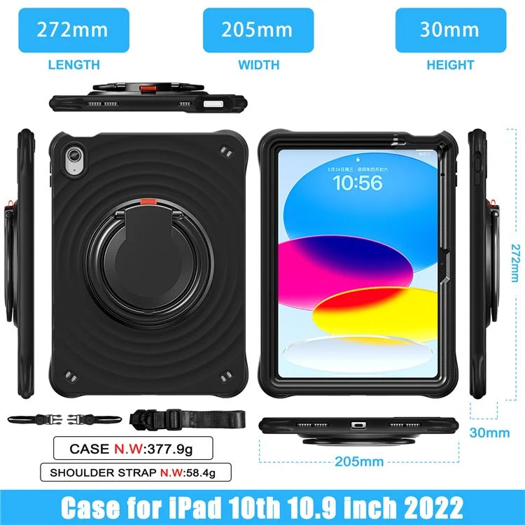 For iPad 10.9 (2022) Case Handle Kickstand PC+Silicone+TPU Tablet Cover with Shoulder Strap