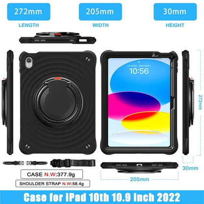 For iPad 10.9 (2022) Case Handle Kickstand PC+Silicone+TPU Tablet Cover with Shoulder Strap