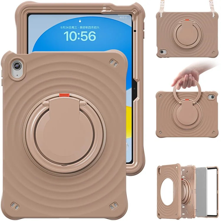 For iPad 10.9 (2022) Case Handle Kickstand PC+Silicone+TPU Tablet Cover with Shoulder Strap