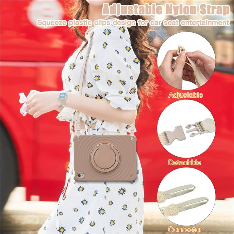 For iPad 10.9 (2022) Case Handle Kickstand PC+Silicone+TPU Tablet Cover with Shoulder Strap