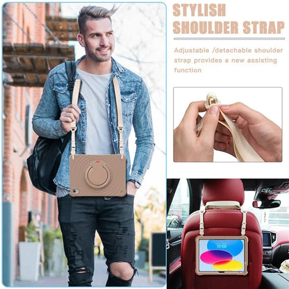 For iPad 10.9 (2022) Case Handle Kickstand PC+Silicone+TPU Tablet Cover with Shoulder Strap