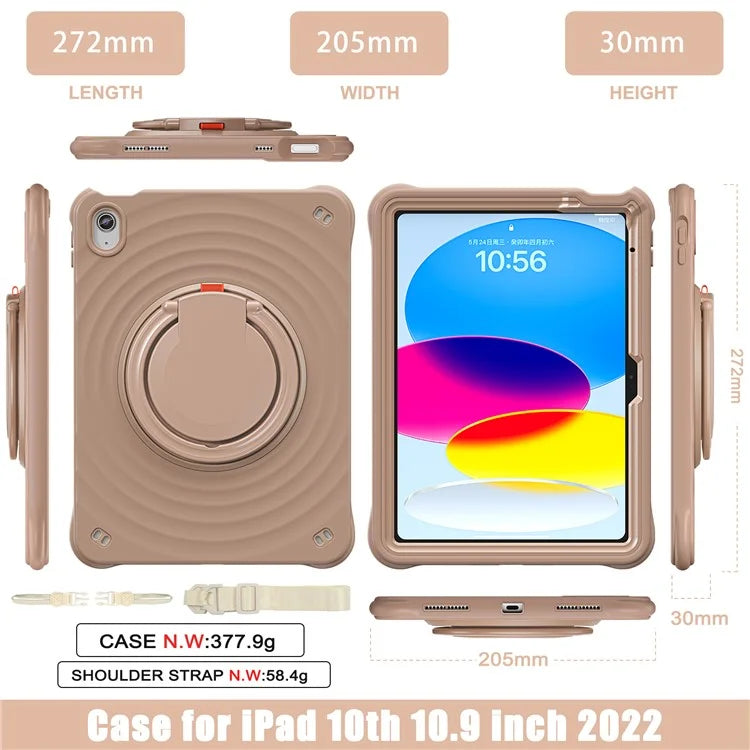 For iPad 10.9 (2022) Case Handle Kickstand PC+Silicone+TPU Tablet Cover with Shoulder Strap