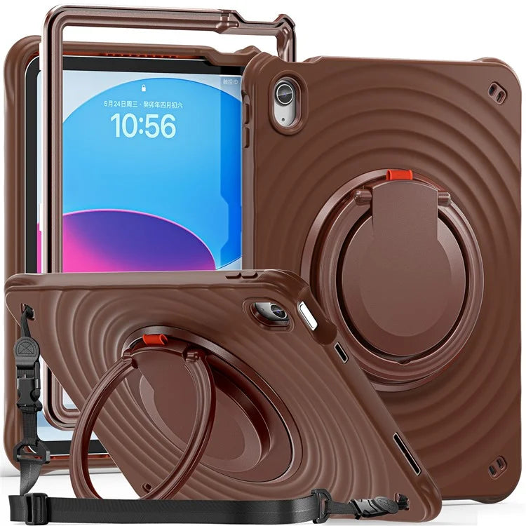 For iPad 10.9 (2022) Case Handle Kickstand PC+Silicone+TPU Tablet Cover with Shoulder Strap