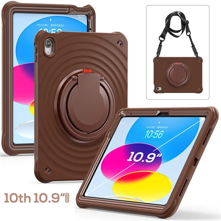 For iPad 10.9 (2022) Case Handle Kickstand PC+Silicone+TPU Tablet Cover with Shoulder Strap