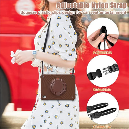 For iPad 10.9 (2022) Case Handle Kickstand PC+Silicone+TPU Tablet Cover with Shoulder Strap