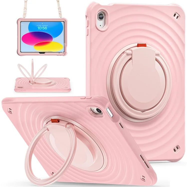 For iPad 10.9 (2022) Case Handle Kickstand PC+Silicone+TPU Tablet Cover with Shoulder Strap