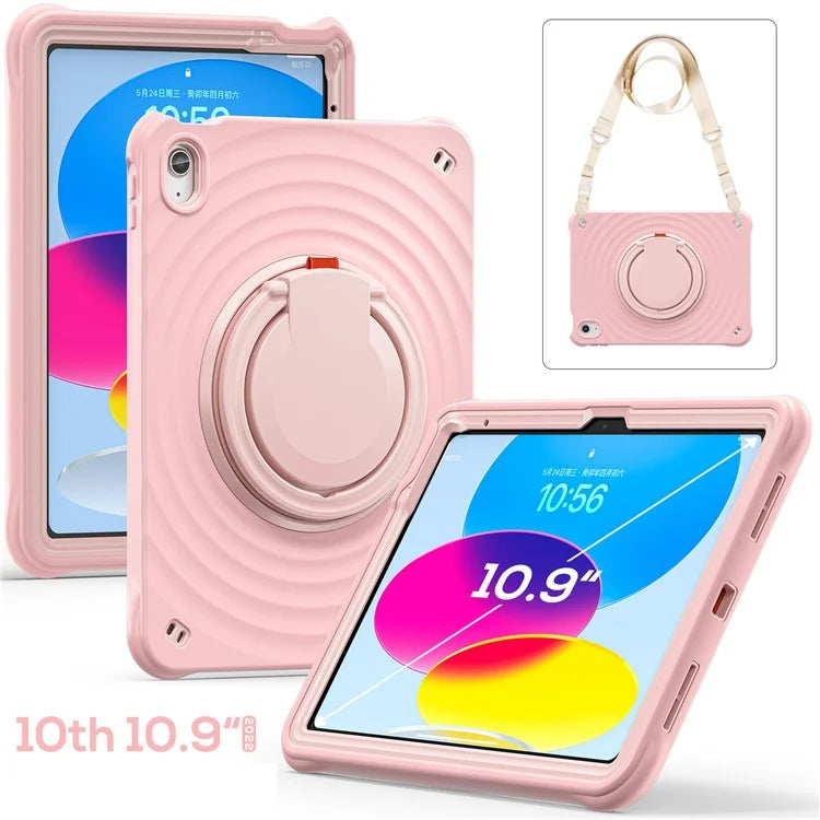 For iPad 10.9 (2022) Case Handle Kickstand PC+Silicone+TPU Tablet Cover with Shoulder Strap