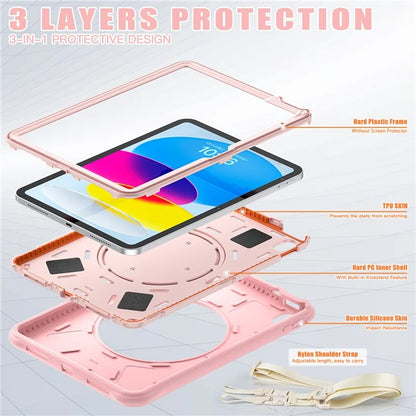 For iPad 10.9 (2022) Case Handle Kickstand PC+Silicone+TPU Tablet Cover with Shoulder Strap