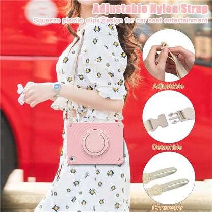 For iPad 10.9 (2022) Case Handle Kickstand PC+Silicone+TPU Tablet Cover with Shoulder Strap