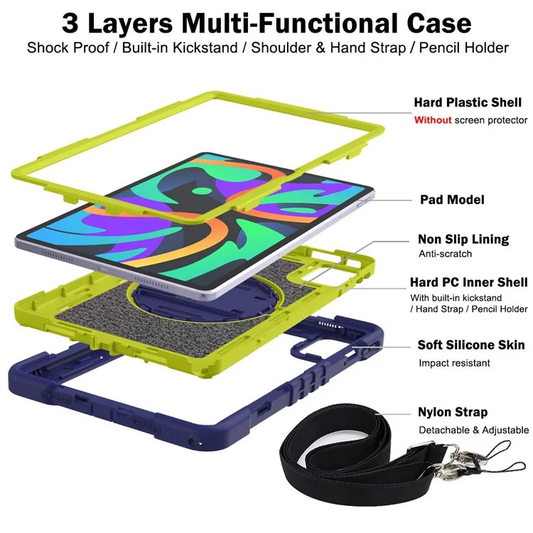 For Lenovo Tab M11 / Xiaoxin Pad 11 2024 Case Silicone+PC Kickstand Tablet Cover with Shoulder Strap